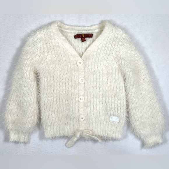 7 FOR ALL MANKIND Baby Girl Super Soft Ivory Sweater Faux Cardigan Bow 18 months - Picture 1 of 9